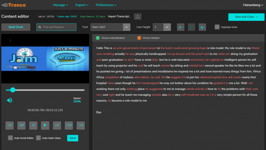 closed captioning and transcription content editor